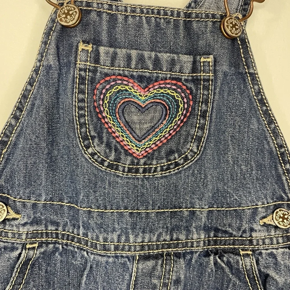 Oshkosh B'Gosh Denim 18m Overalls Rainbow Heart‎ Patch Retro Girly Colorful